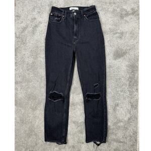 Abercrombie Curve Love Ankle Straight Ultra High Rise Jean Black Distress 25 0L